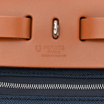 Hermes Toile Officier Vache Hunter Laque Horseshoe Herbag Zip PM 31 Bleu De Malte Natural 8 of 14