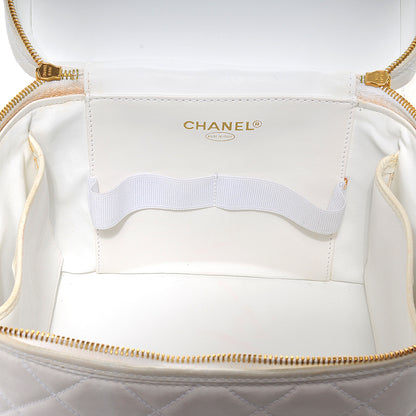 Chanel Quilted Leather CC Vanity Cosmetic Case White 7 of 8