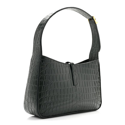 Saint Laurent Calfskin Crocodile Embossed LE 5 A 7 Hobo Vert Fonce 3 of 13