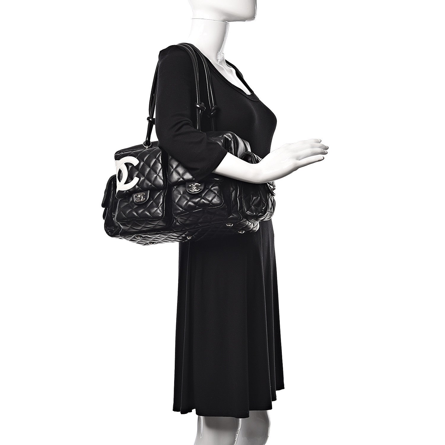 Chanel Calfskin Quilted Large Cambon Multipocket Reporter Black White 2 of 11