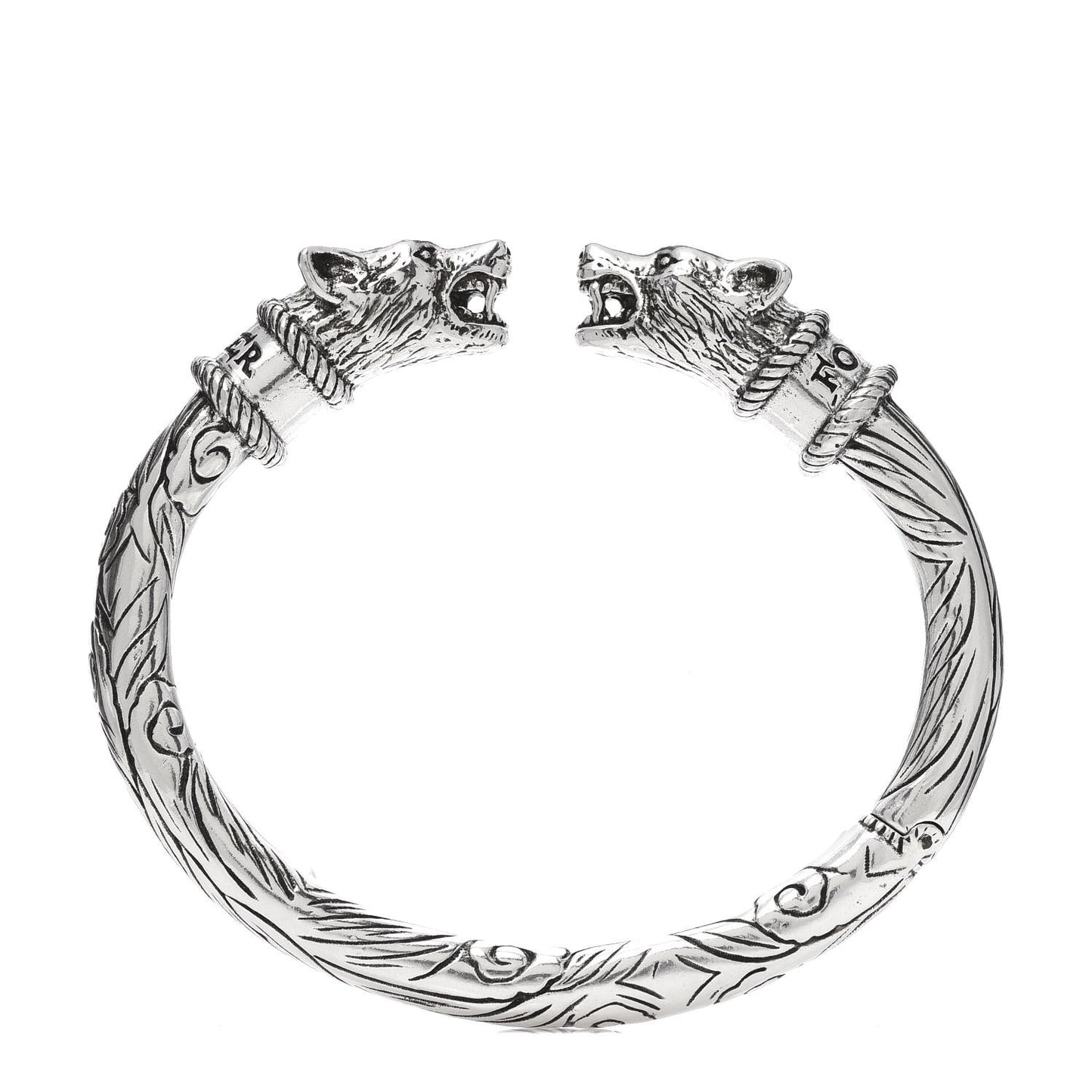Sterling Silver Anger Forest Wolf Cuff Bracelet