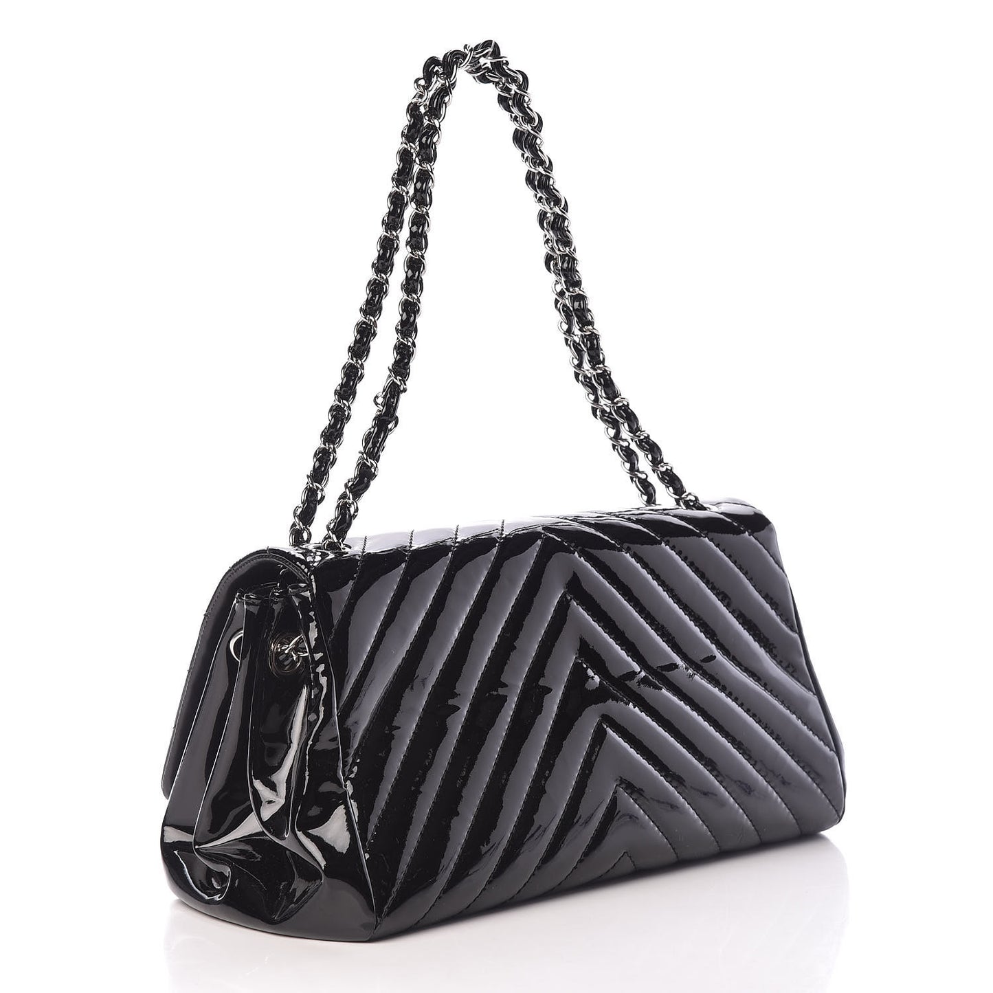 Patent Chevron Quilted Accordion Flap Black