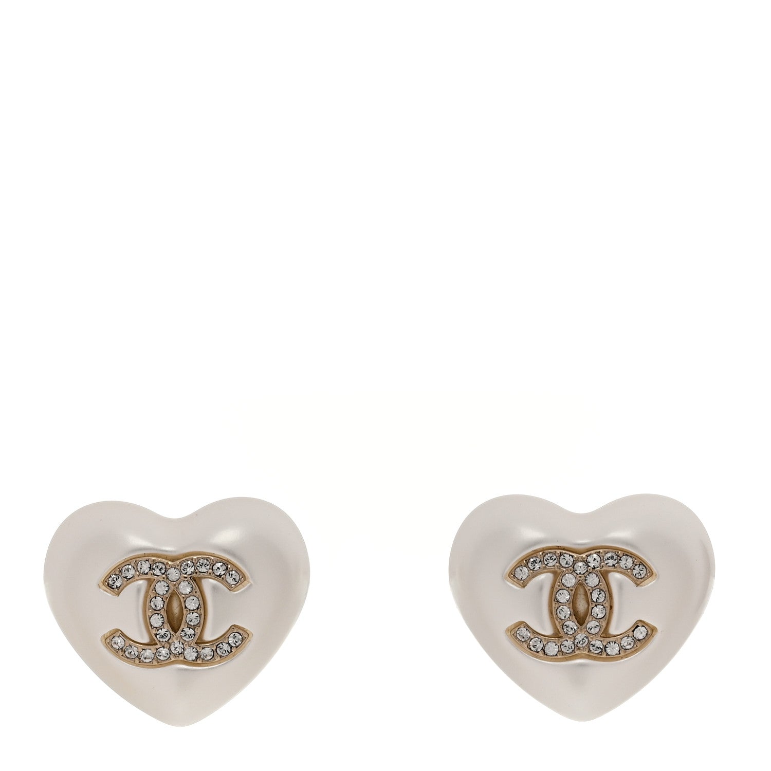 Chanel Pearl Crystal CC Heart Earrings Gold 1 of 5