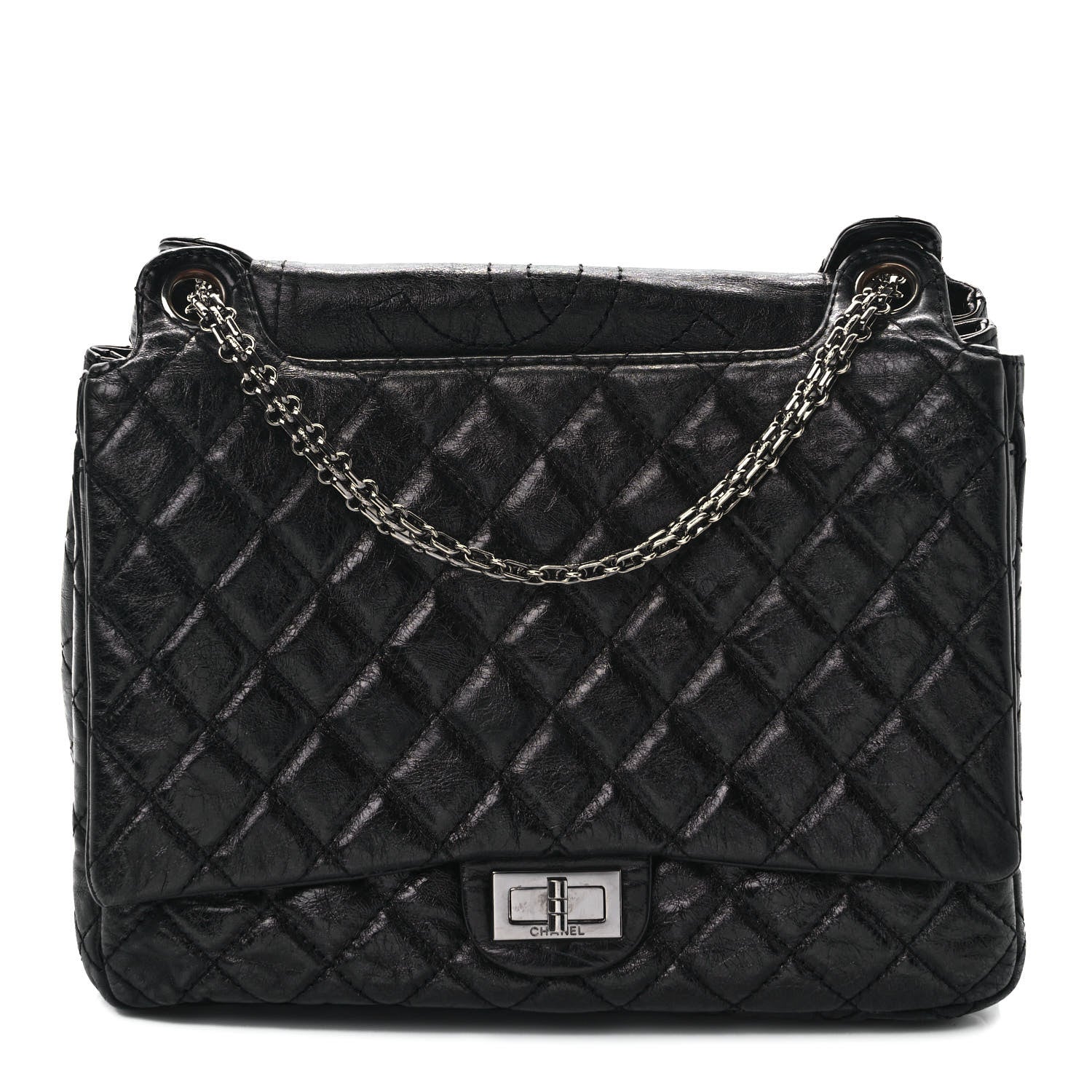 Chanel Metallic Aged Calfskin Quilted Reissue 2.55 Accordion Flap Black 1 of 9