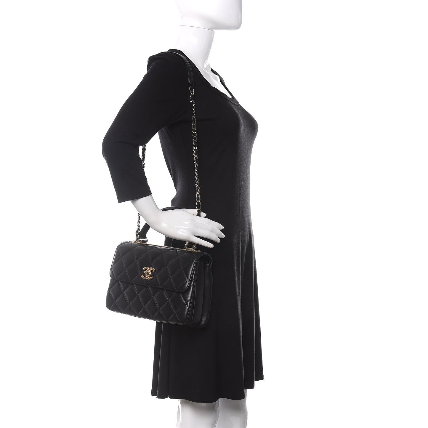 Lambskin Quilted Small Trendy CC Dual Handle Flap Bag Black