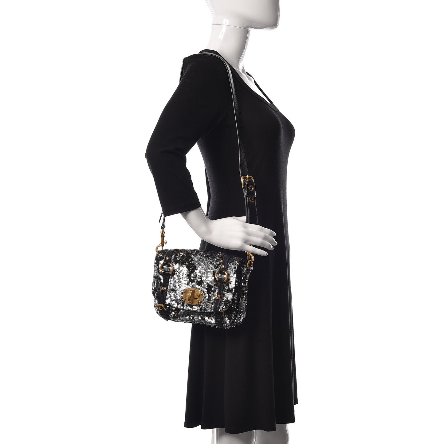 Paillettes Sequined Mini East West Satchel Argento
