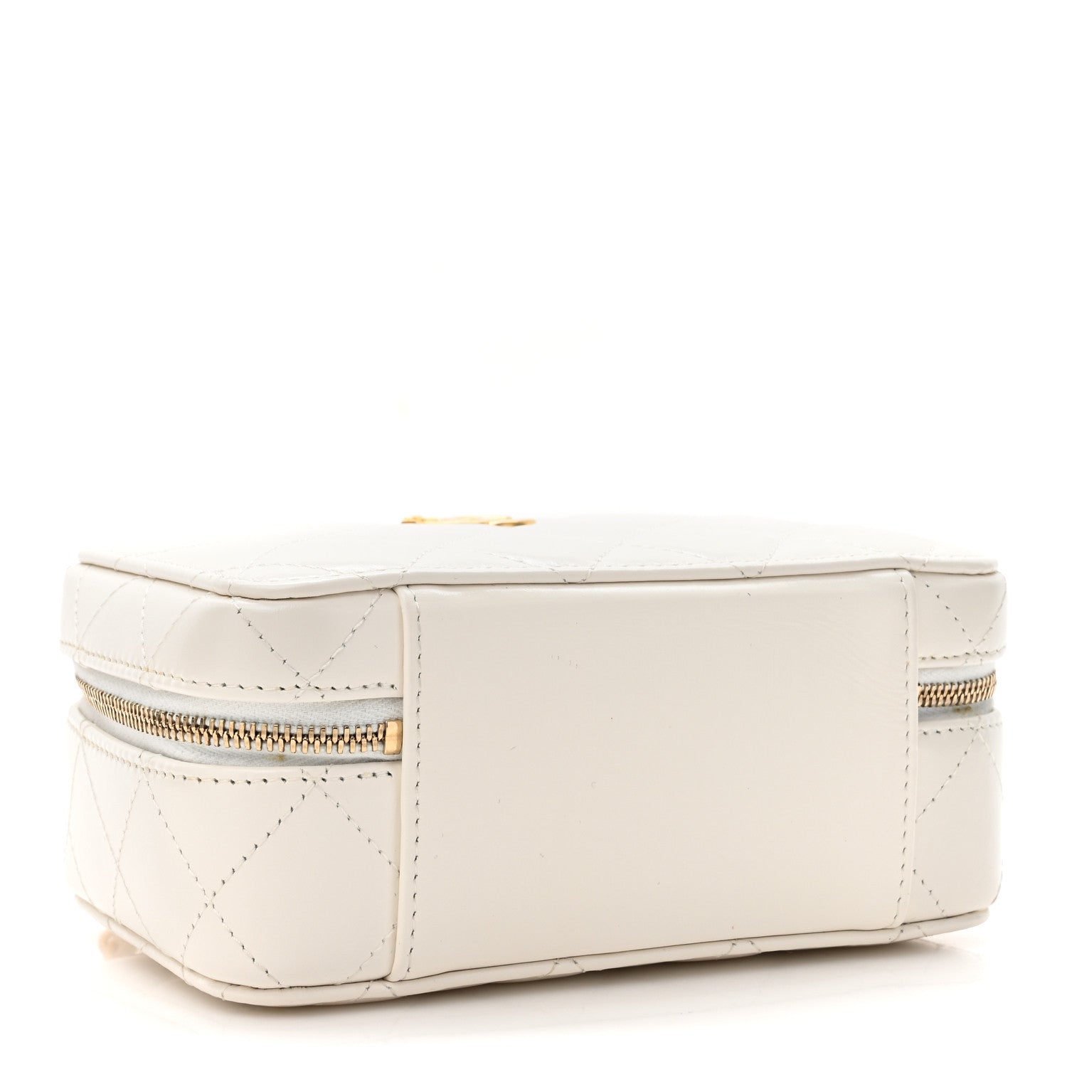 Chanel Shiny Calfskin Quilted Small Top Handle Vanity Case With Chain White 4 of 12