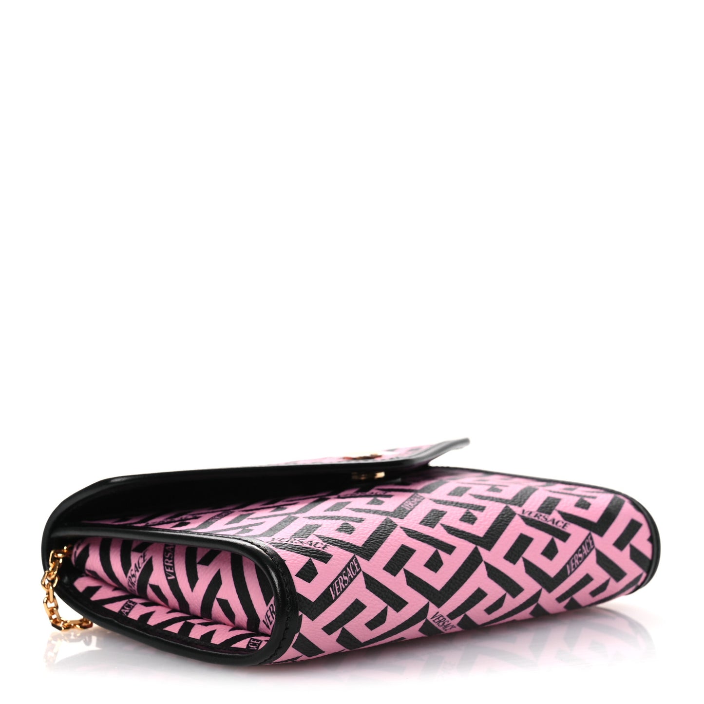 Coated Canvas La Greca Signature Wallet On Chain Black Pink