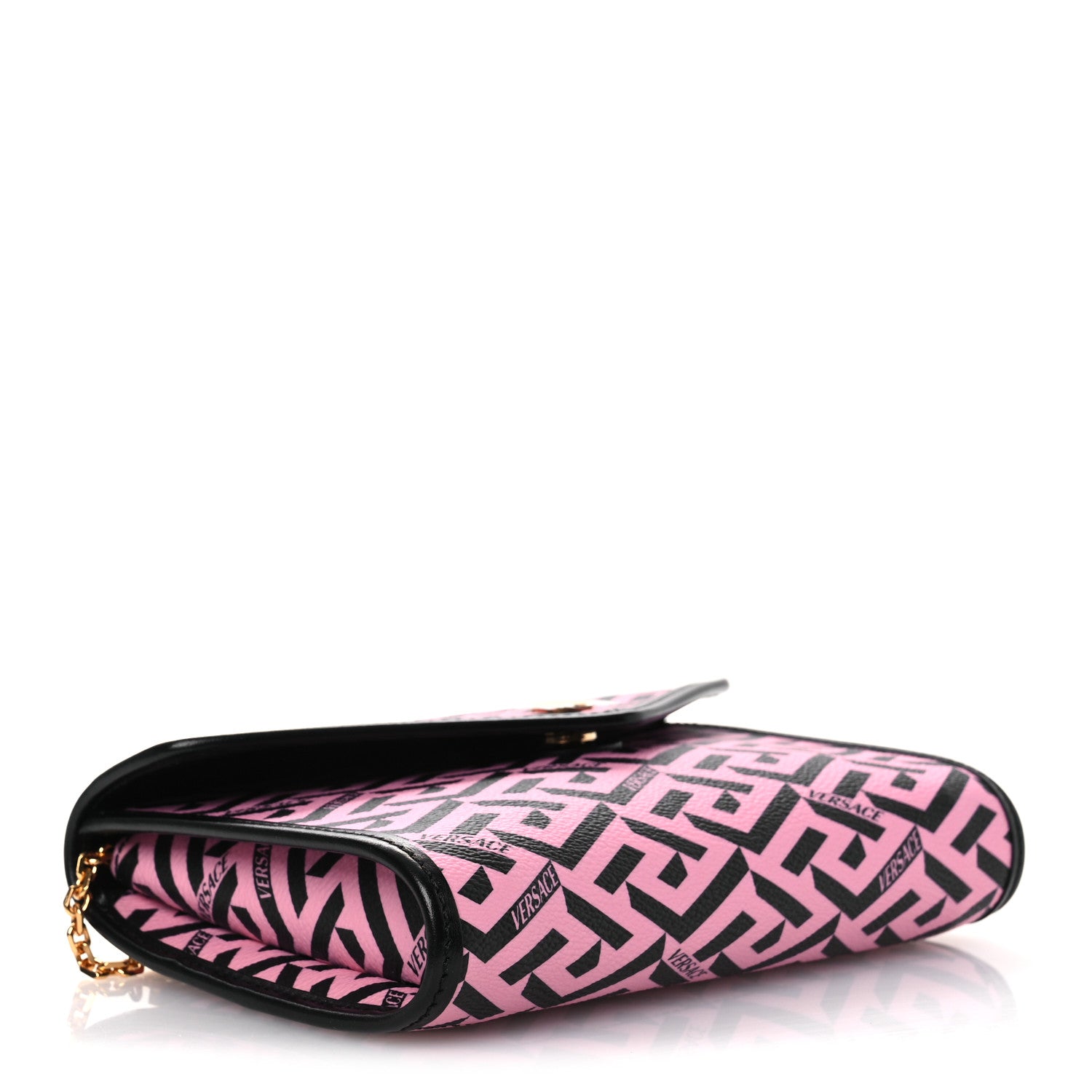 Versace Coated Canvas La Greca Signature Wallet On Chain Black Pink 4 of 12