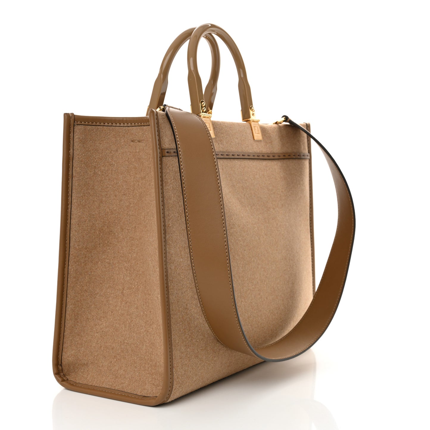 Flannel Vitello King Wool Plexiglass FF Logo Embroidered Medium Fendi Sunshine Shopper Tote Brown