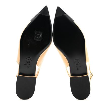 Chanel Goatskin Grosgrain Pointed Toe CC Slingback Flats 37 Beige Black 6 of 9
