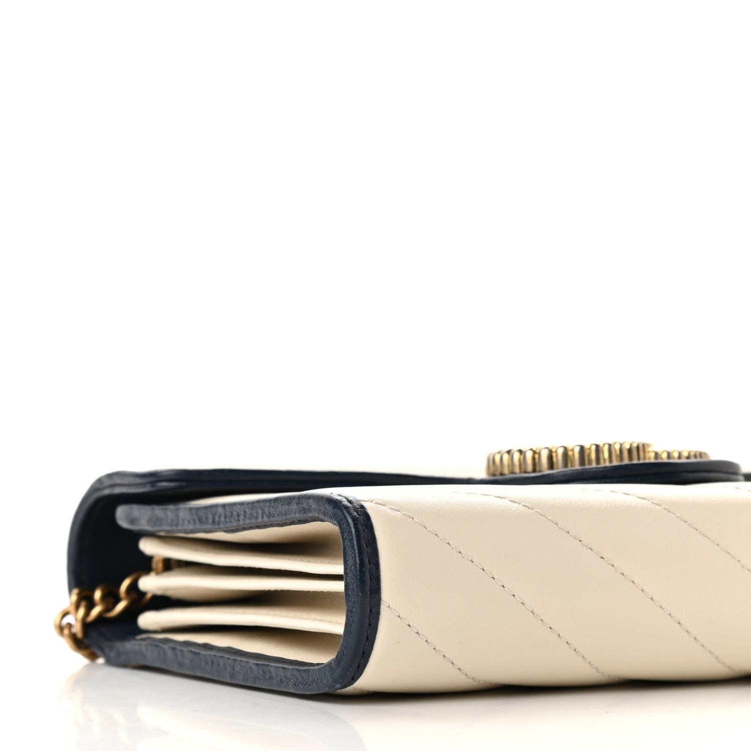 Gucci Vintage Effect Calfskin Matelasse Diagonal Torchon GG Marmont Chain Wallet Mystic White Blue Agata 8 of 10