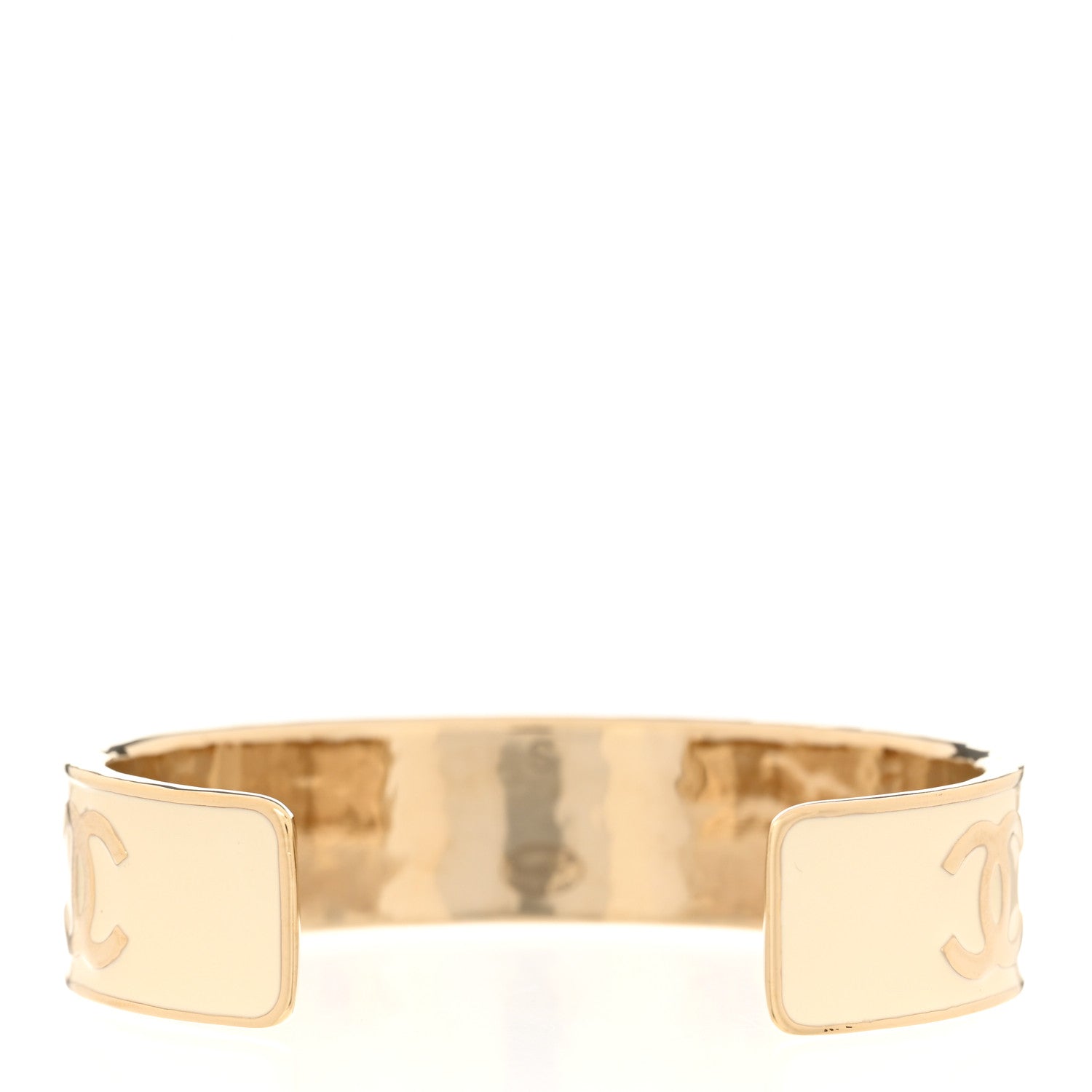 Chanel Metal Enamel Chanel Logo Cuff Bracelet S White 3 of 5