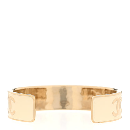 Chanel Metal Enamel Chanel Logo Cuff Bracelet S White 3 of 5