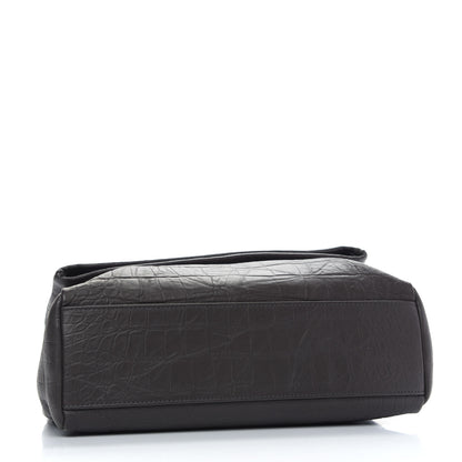 Saint Laurent Calfskin Crocodile Embossed Medium West Hollywood Monogram Fold-Over Grey 4 of 9