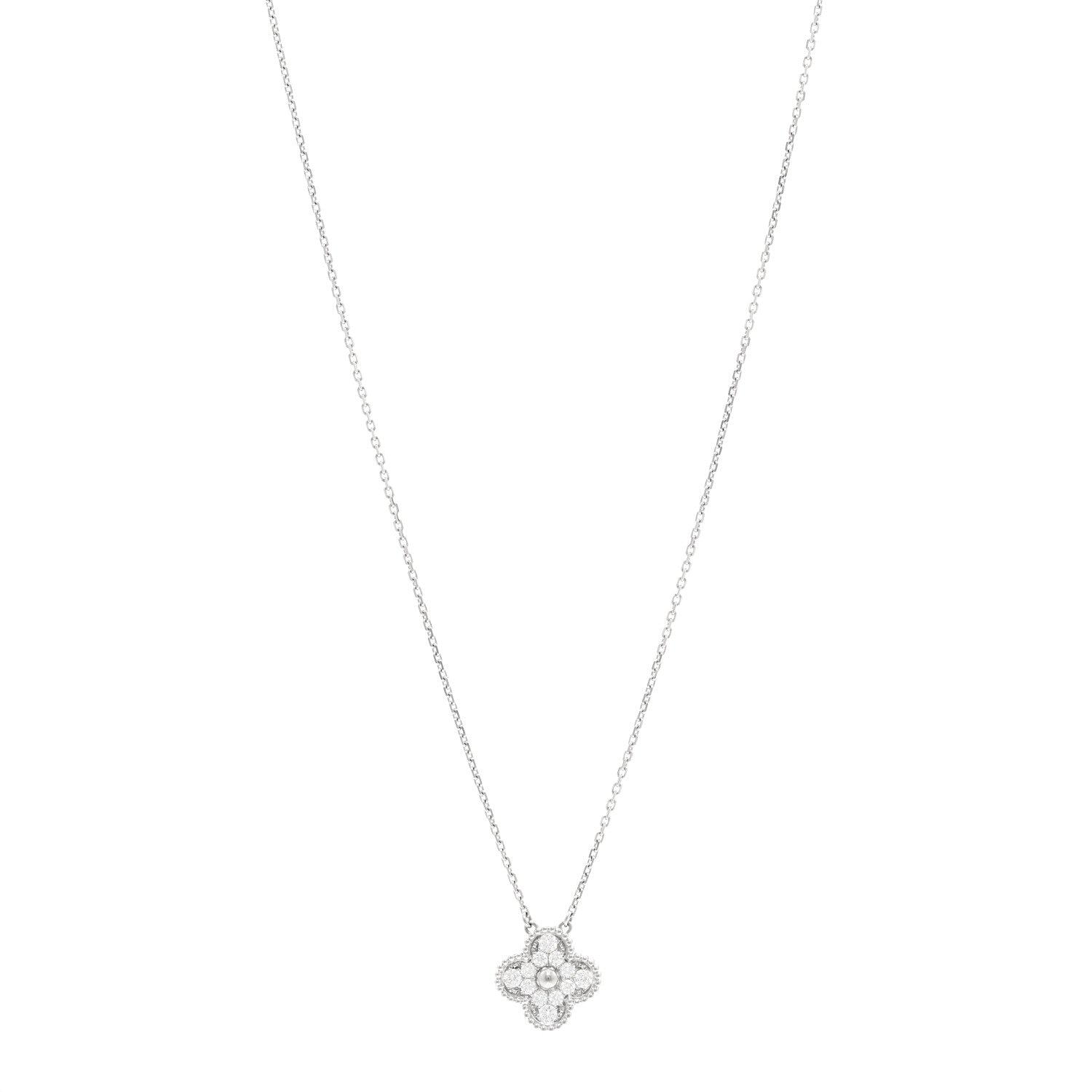 Van Cleef & Arpels 18K White Gold Diamond Vintage Alhambra Pendant Necklace 1 of 6