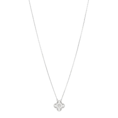 Van Cleef & Arpels 18K White Gold Diamond Vintage Alhambra Pendant Necklace 1 of 6