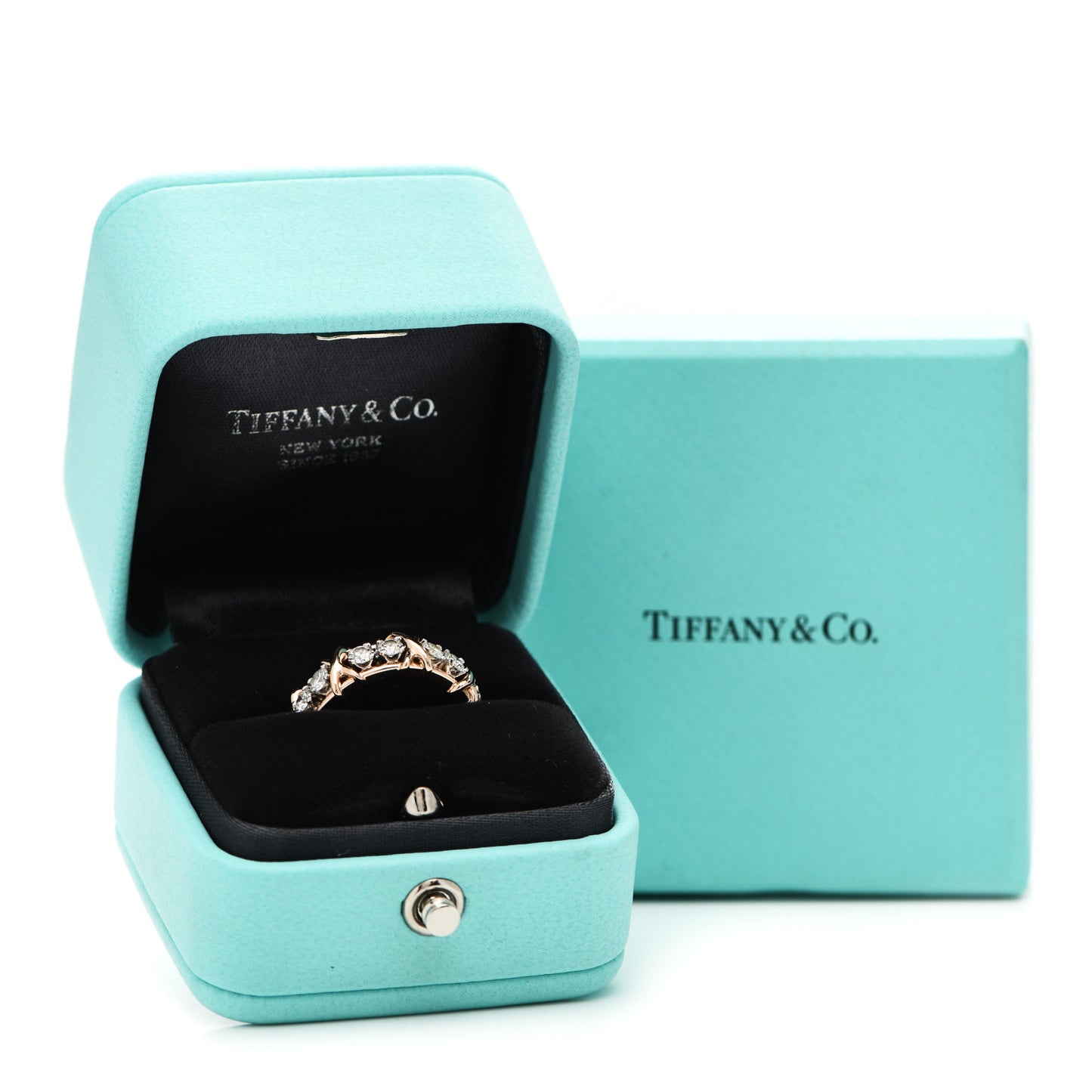 18K Rose Gold Platinum Diamond Schlumberger Sixteen Stone Ring 48 4.5
