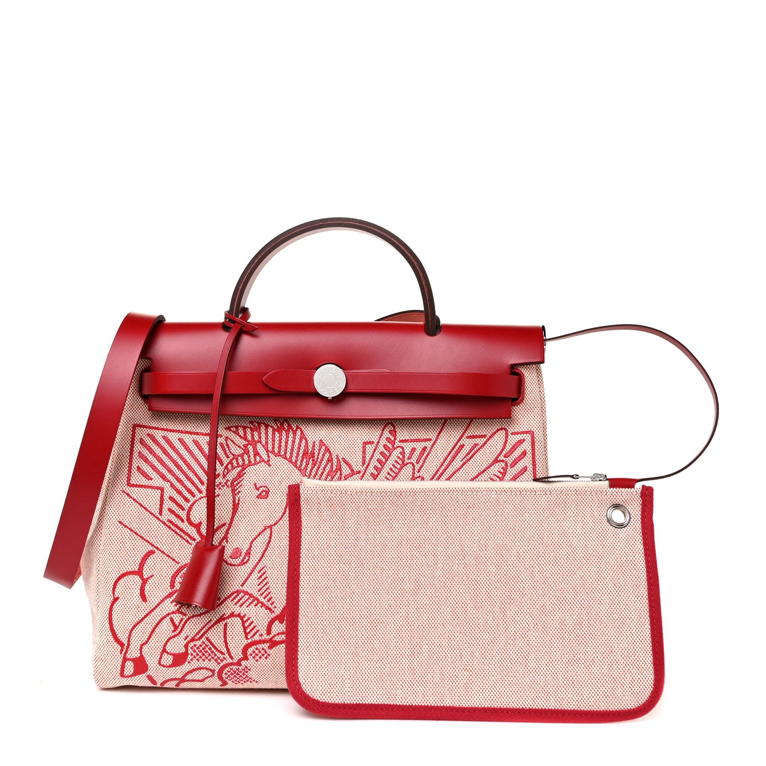 Hermes Vache Hunter Toile Pegase Pop Herbag Zip Retourne 31 PM Rouge Piment 1 of 9