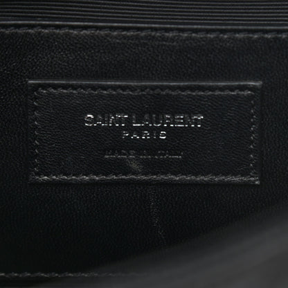 Saint Laurent Grained Calfskin Matelasse Chevron Medium Monogram Chain Bag Black 6 of 10