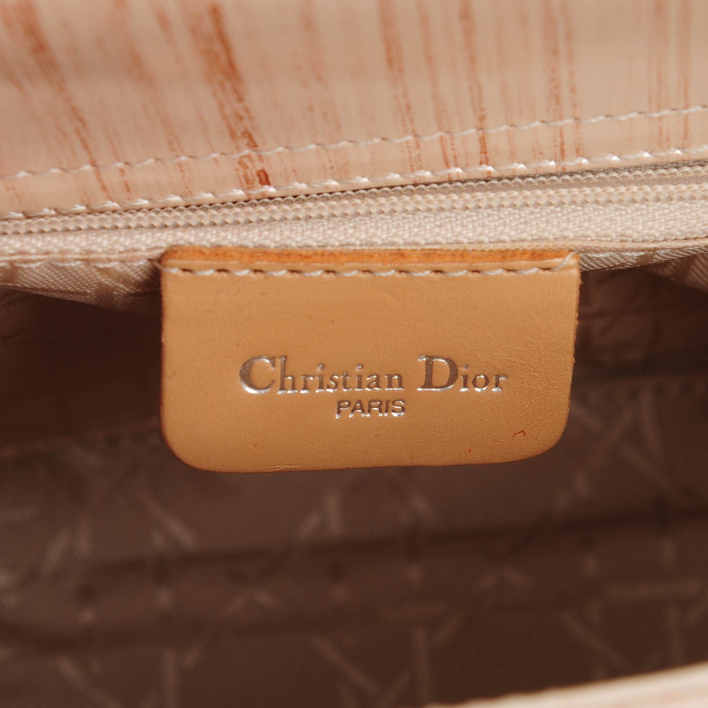 Wood Printed Glazed Calfskin Micro Lady Dior Beige