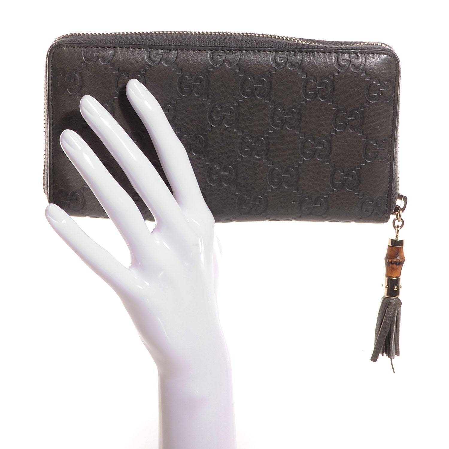 Gucci Guccissima Bamboo Tassel Zip Around Wallet Grey 2 of 8