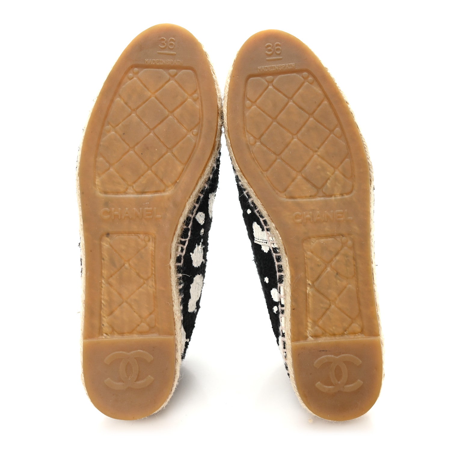 Chanel Patent Tweed Splatter Paint Print Cap Toe CC Espadrilles 36 Black White 6 of 9