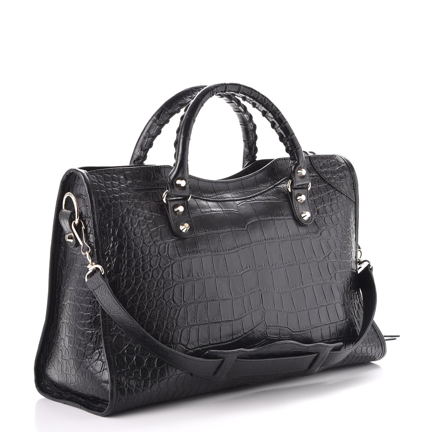 Calfskin Crocodile Embossed Classic Hardware City Black