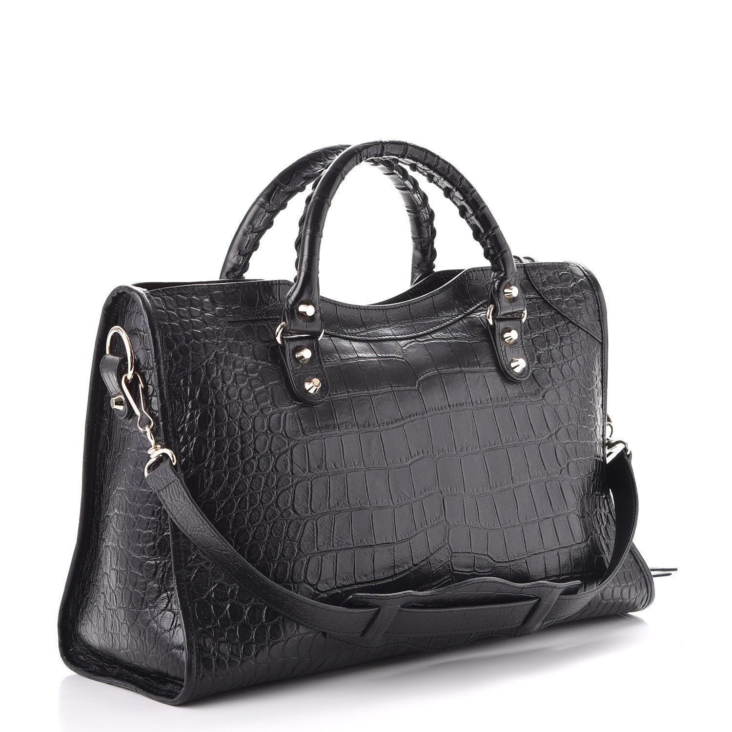 Balenciaga Calfskin Crocodile Embossed Classic Hardware City Black 3 of 8