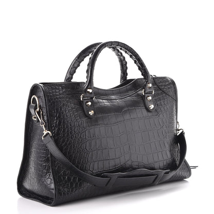 Balenciaga Calfskin Crocodile Embossed Classic Hardware City Black 3 of 8