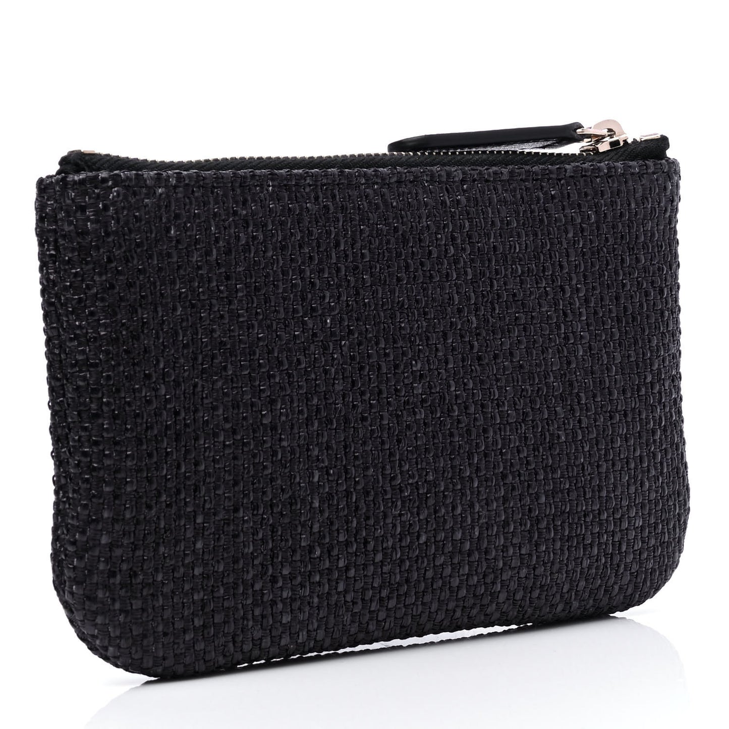 Woven Straw Raffia Deauville Cosmetic Pouch Black
