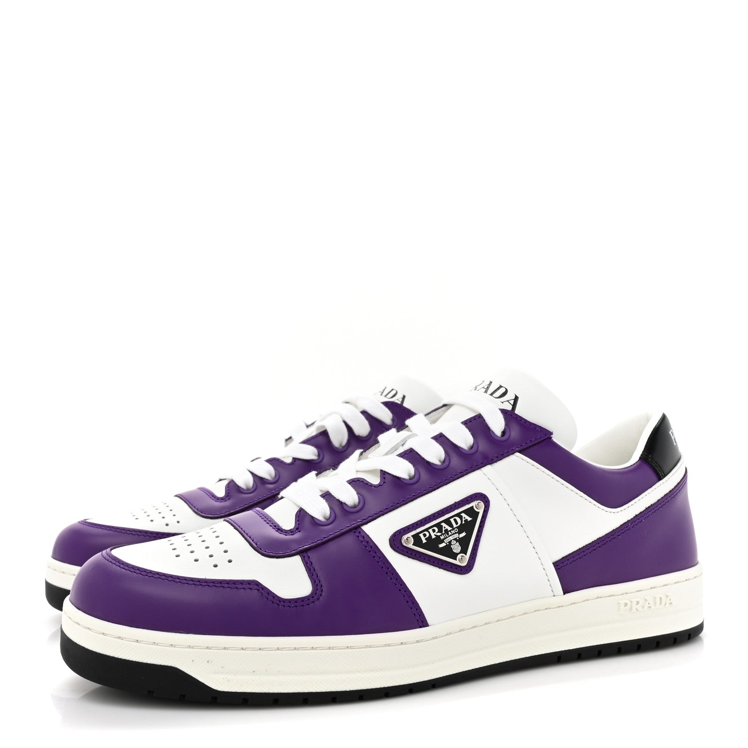 Prada Vitello Rois Metal Triangle Logo Mens Downtown Low Top Sneakers 7.5 White Ciclamino 3 of 11
