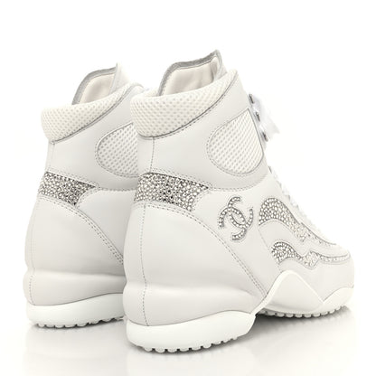 Chanel Calfskin Mesh Strass Womens CC Sneakers 39 White Silver 4 of 8
