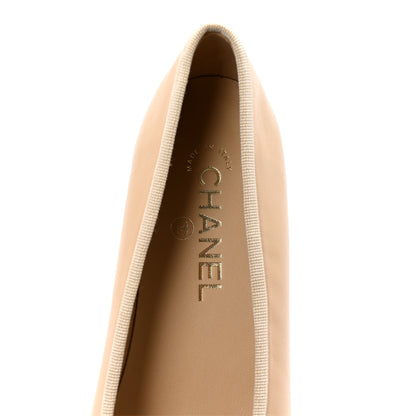 Chanel Lambskin Cap Toe CC Ballerina Flats 38 Beige Black 14 of 22