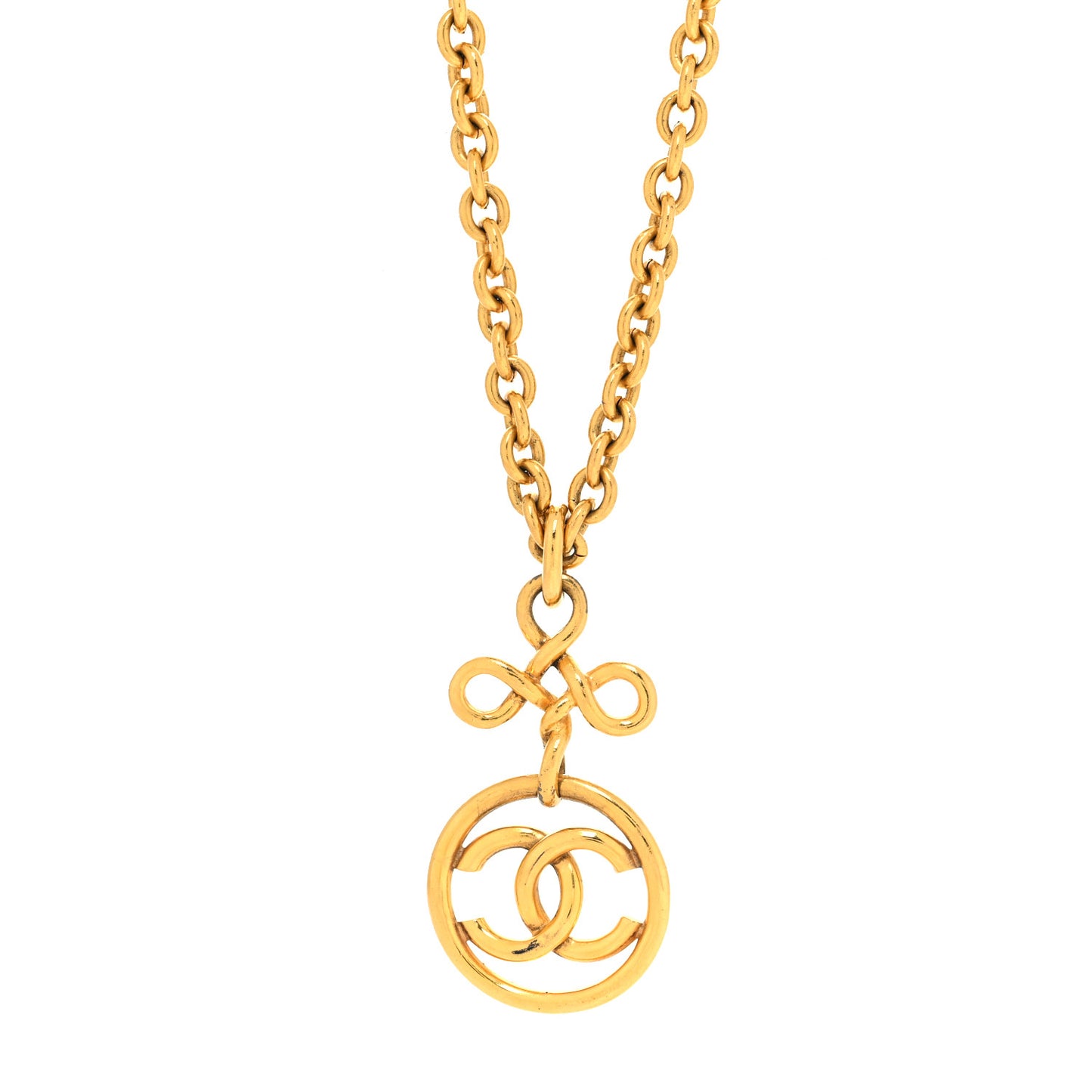 Metal CC Long Chain Pendant Necklace Gold