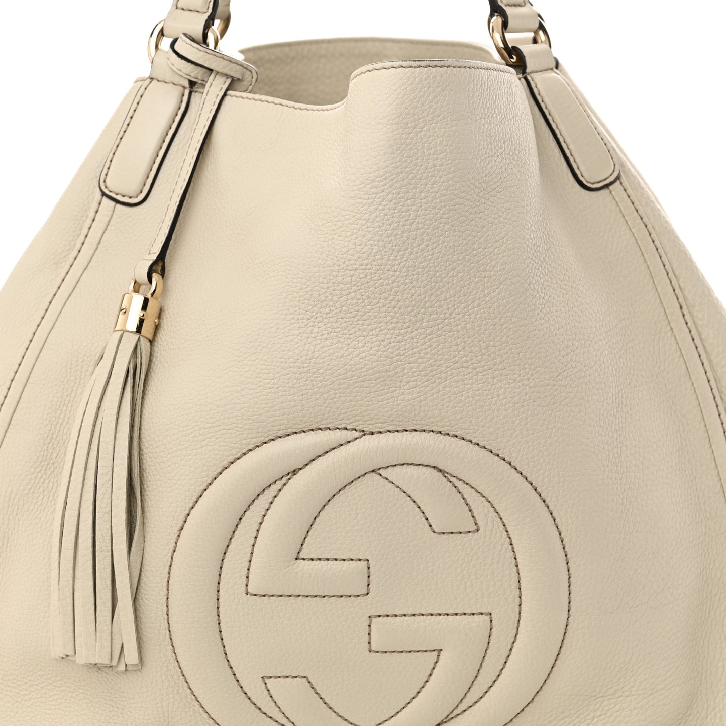 Pebbled Calfskin Large Soho Shoulder Bag Off White
