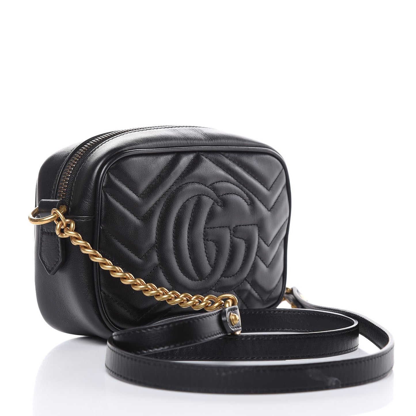 Calfskin Matelasse Mini GG Marmont Chain Shoulder Bag Black
