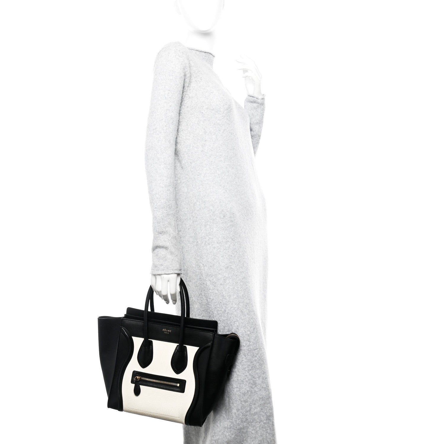 Celine Shrunken Lambski\n Micro Bi-Color Luggage Black White 2 of 16