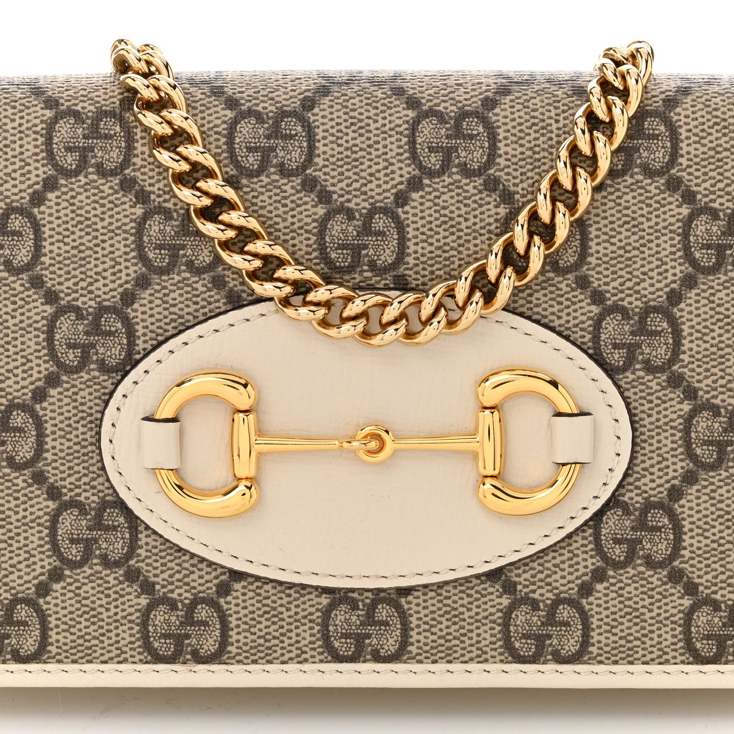 GG Supreme Monogram Azalea Calfskin Horsebit 1955 Wallet On Chain Beige Ebony Mystic White