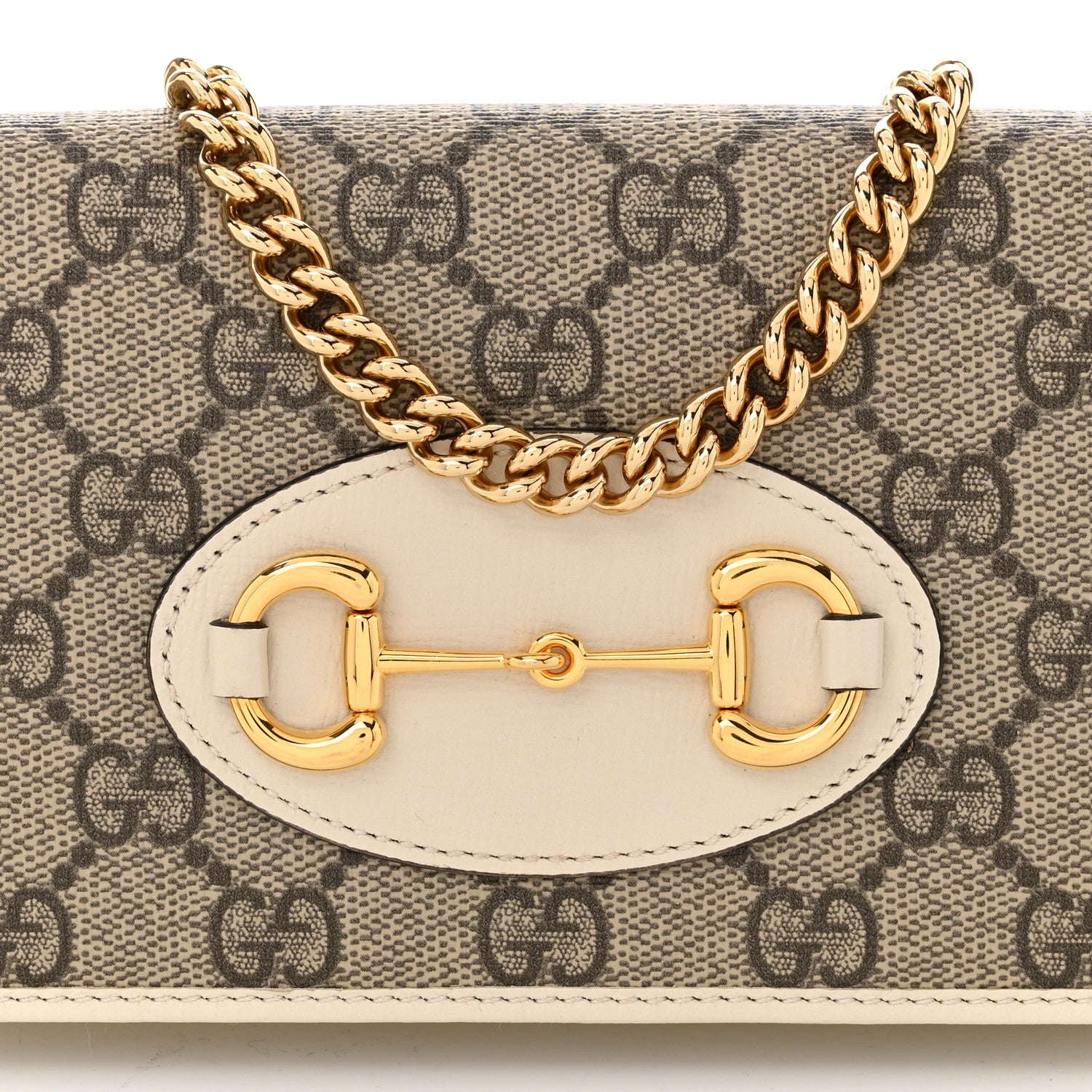 Gucci GG Supreme Monogram Azalea Calfskin Horsebit 1955 Wallet On Chain Beige Ebony Mystic White 8 of 12