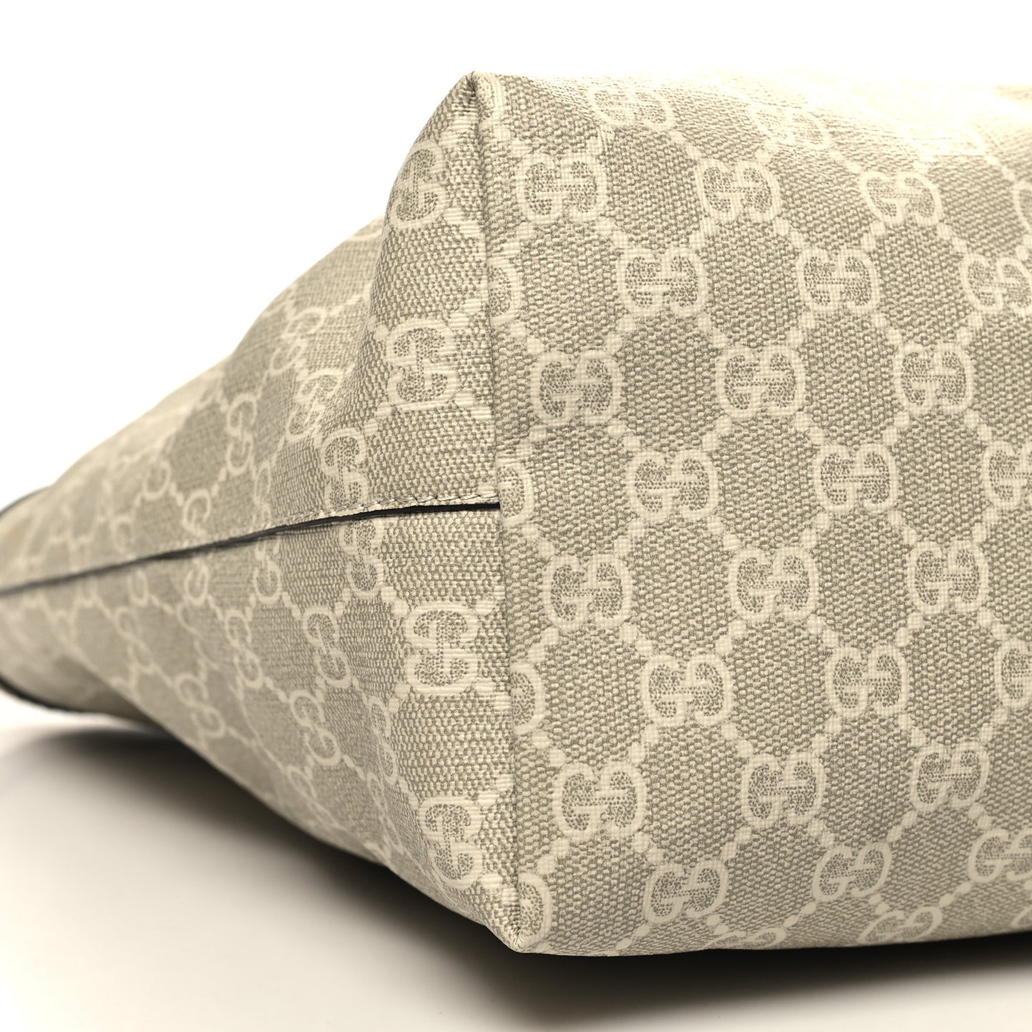 GG Supreme Monogram Textured Dollar Calfskin Web Medium Ophidia Shopping Tote Beige Mystic White Oatmeal