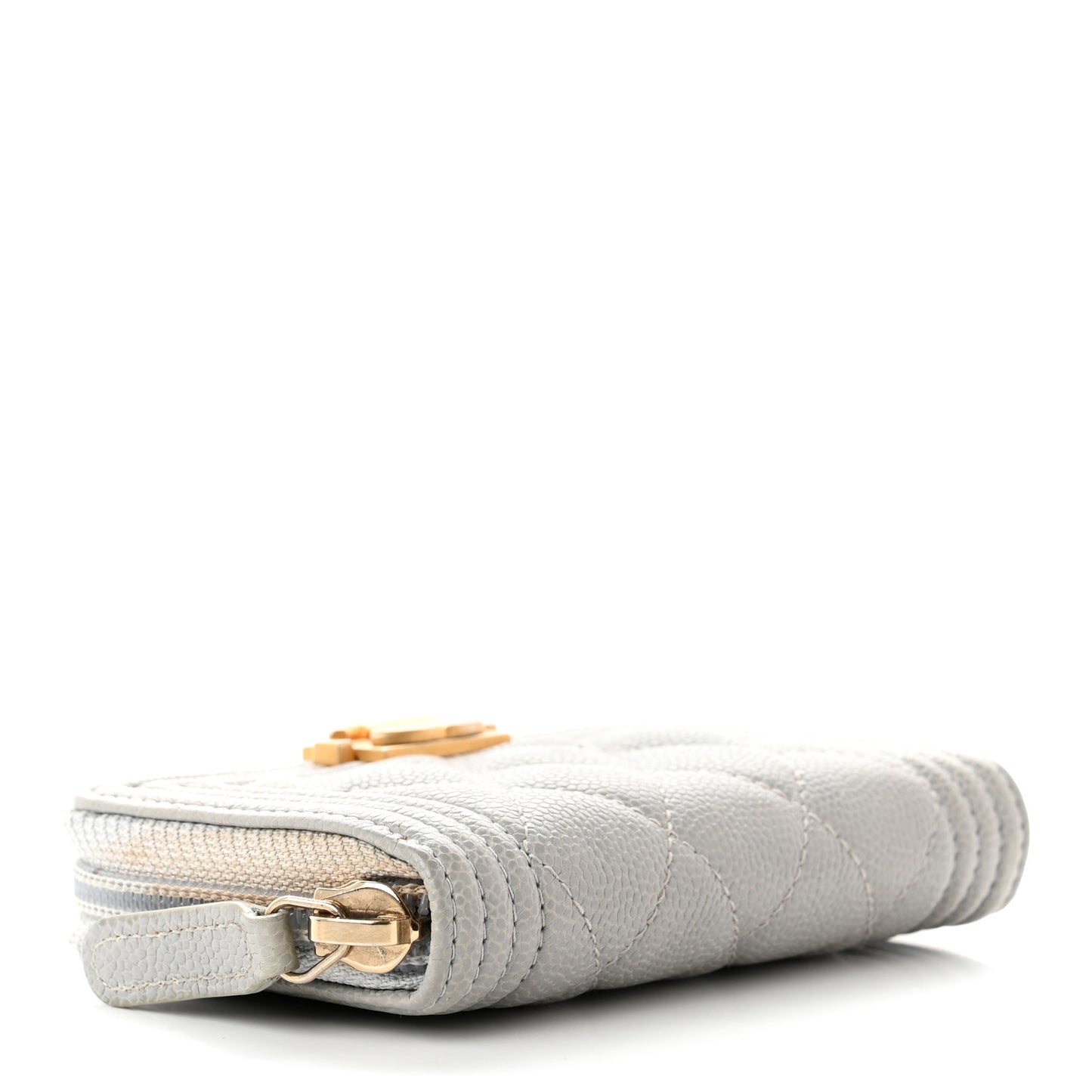 Caviar Quilted Boy Zip Around Coin Purse Wallet Grey
