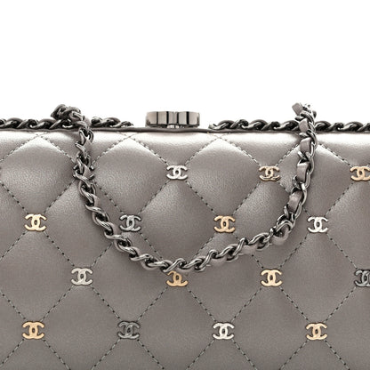 Chanel Lambskin Quilted CC Studded Chain Around Clutch Grey 8 of 12