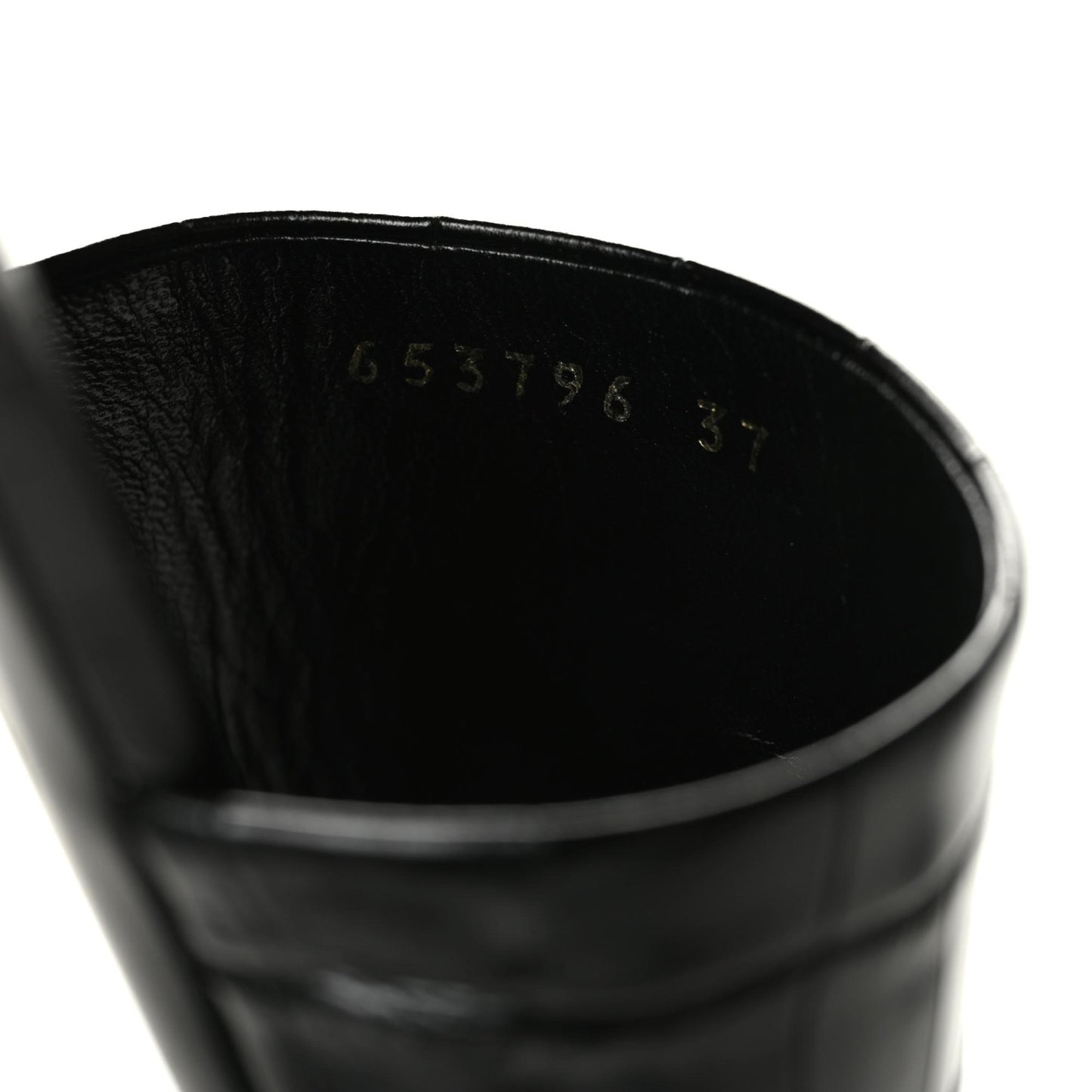 Calfskin Logo Crocodile Embossed Box 5mm Slide Sandals 37 Black White