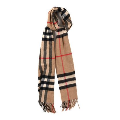 Burberry Cashmere Giant Check Fringe Scarf Archive Beige 1 of 3