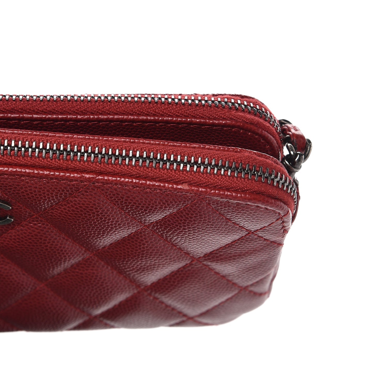 Caviar Quilted Small Clutch With Chain Red