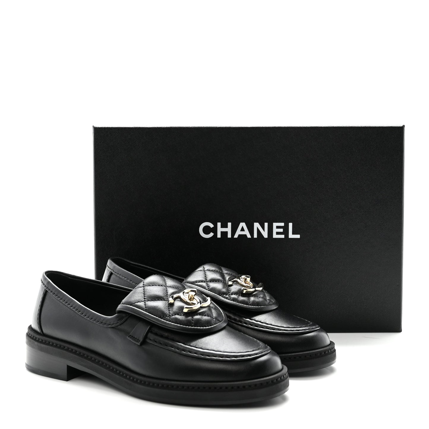 Lambskin Quilted CC Turnlock Loafers 35 Black