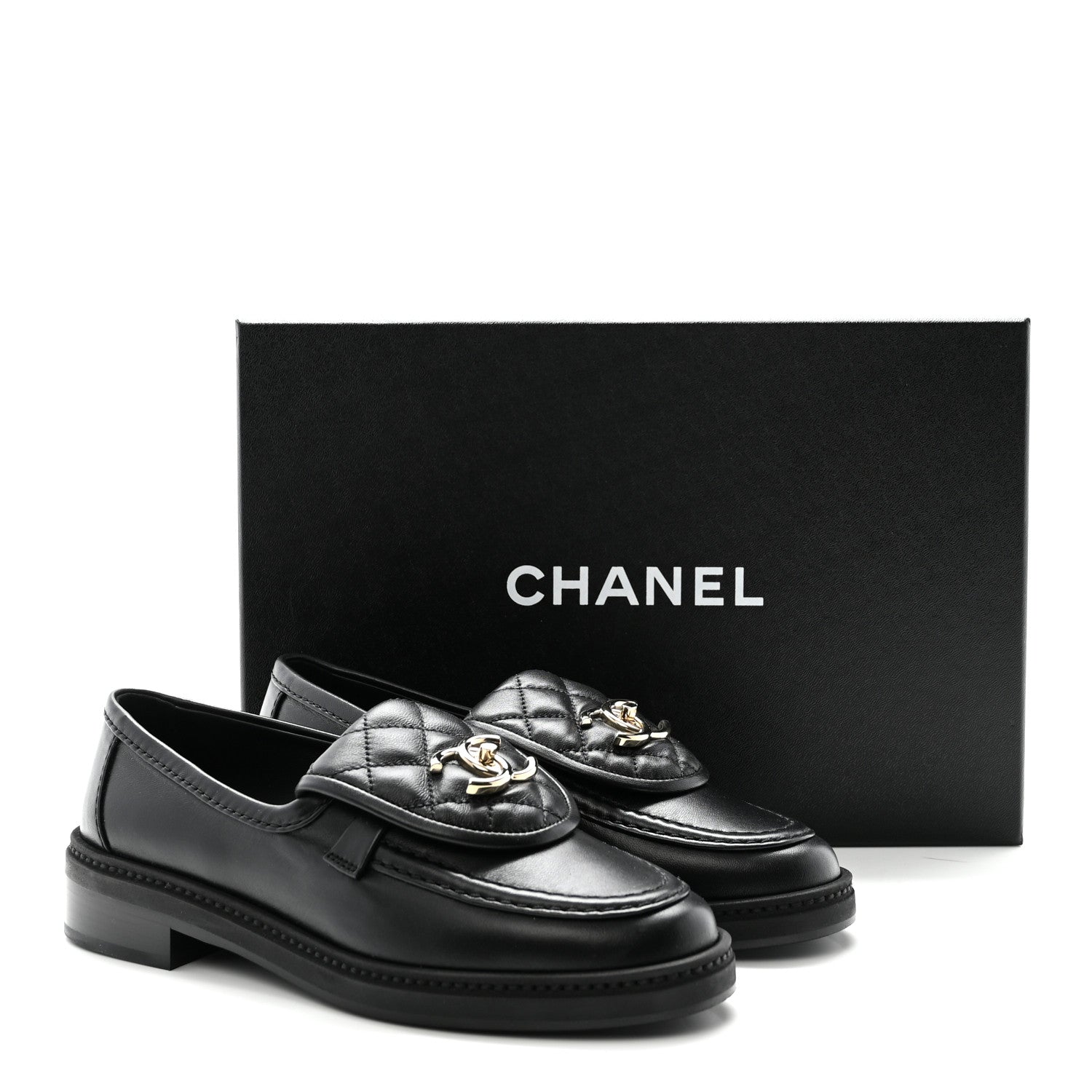 Chanel Lambskin Quilted CC Turnlock Loafers 35 Black 10 of 10