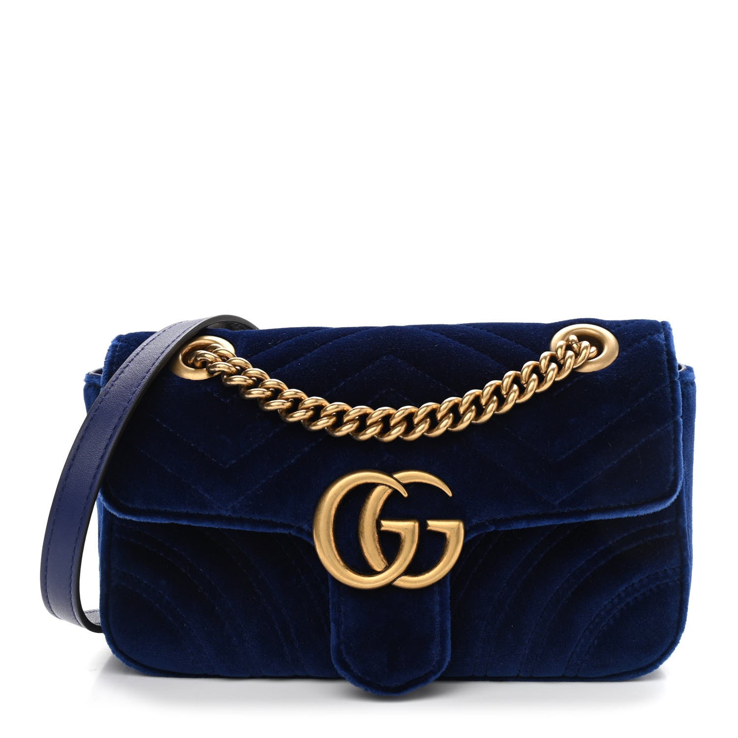 Gucci Velvet Matelasse Mini GG Marmont Shoulder Bag Cobalt Blue 1 of 11