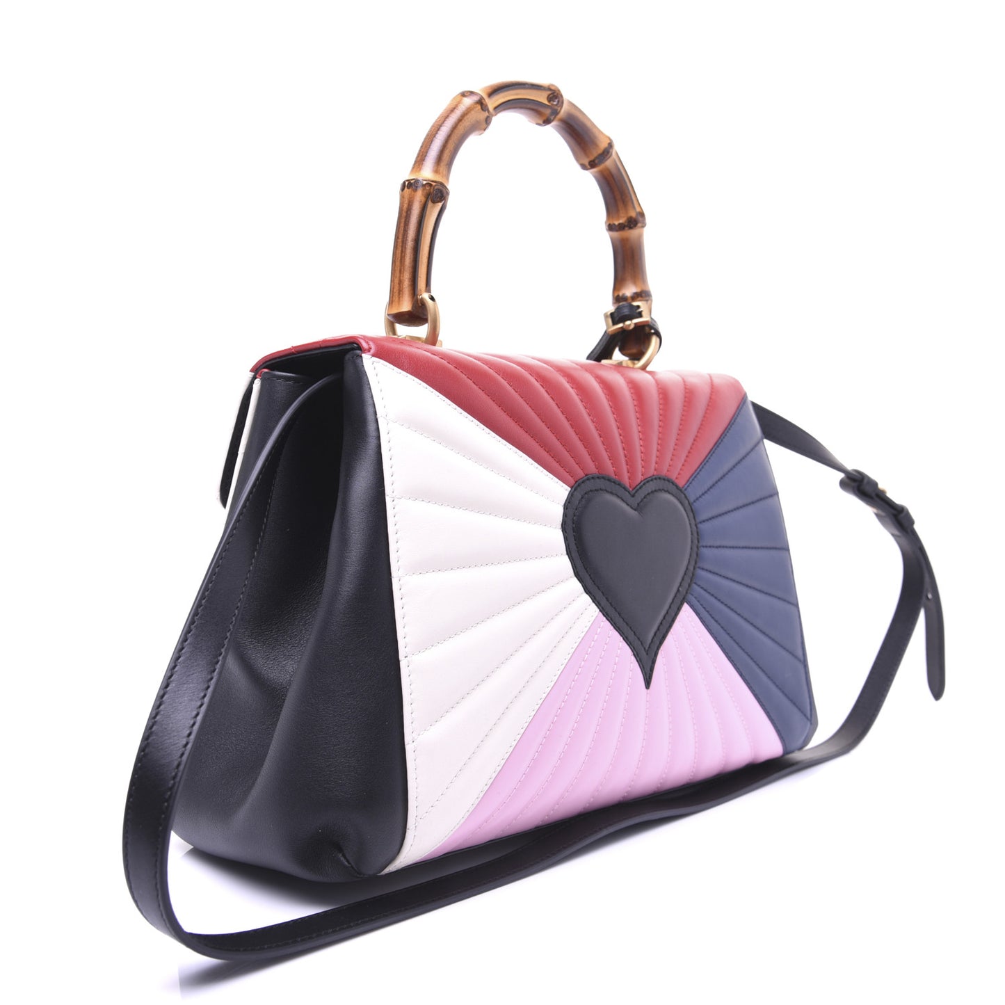 Calfskin Bamboo Trapuntata Queen Margaret Top Handle Bag Blue Agata Hibiscus Red Mystic White Sugar Pink